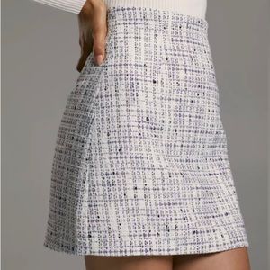 Elegant White and Purple Tweed Skirt